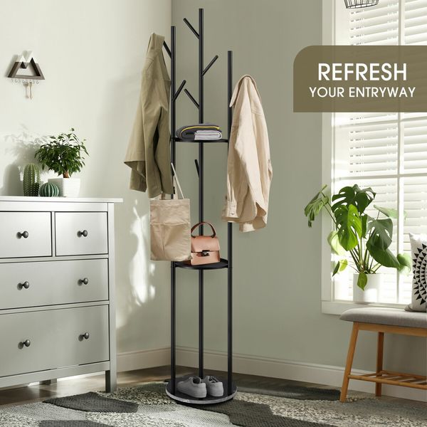 Coat Stand Clothes Rack Metal Shelving Closet Organizer Shelf Hook Hanger Scarf Cap Garment Freestanding Holder Storage