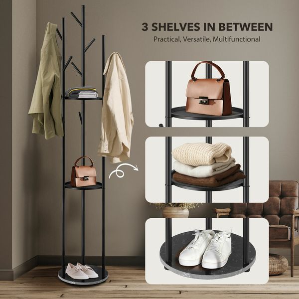 Coat Stand Clothes Rack Metal Shelving Closet Organizer Shelf Hook Hanger Scarf Cap Garment Freestanding Holder Storage