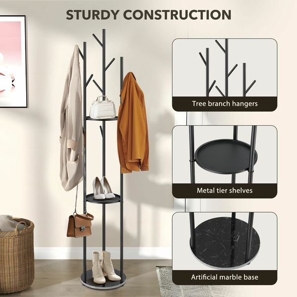 Coat Stand Clothes Rack Metal Shelving Closet Organizer Shelf Hook Hanger Scarf Cap Garment Freestanding Holder Storage