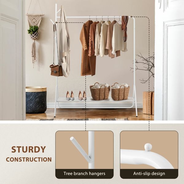 Clothes Garment Rack Coat Stand Metal Shelving Closet Organizer Hook Hanger Hat Holder Entryway Storage Freestanding Shelf