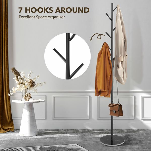 Coat Garment Rack Hall Storage Stand Shelf Hook Hanger Hat Holder Closet Organizer Metal Entryway Freestanding Black