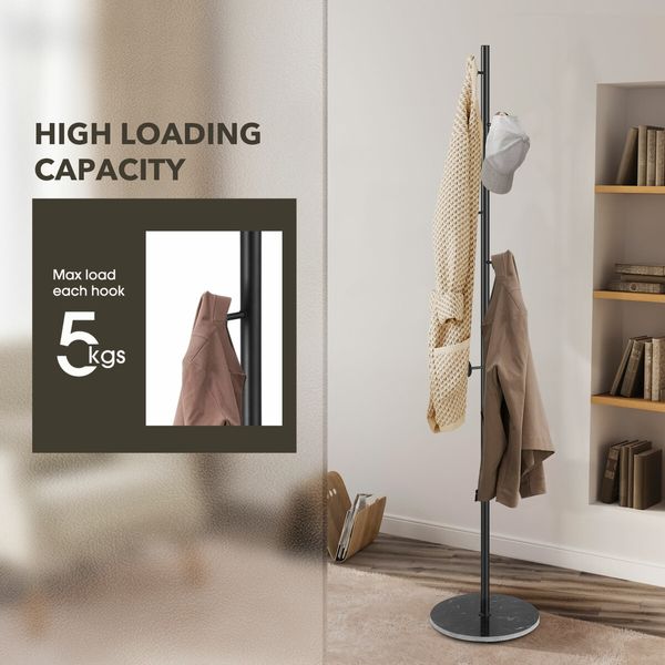 Clothes Rack Coat Stand Hook Hanger Closet Organizer Hall Storage Metal Entryway Freestanding Shelf Hat Holder Black