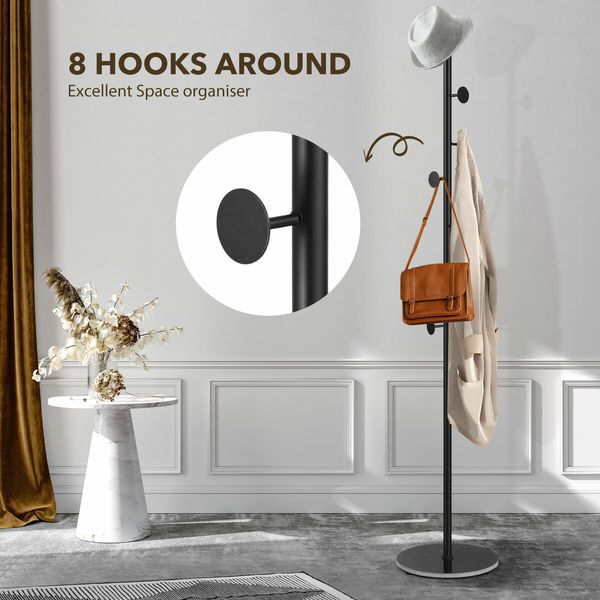 Clothes Rack Coat Stand Hook Hanger Closet Organizer Hall Storage Metal Entryway Freestanding Shelf Hat Holder Black