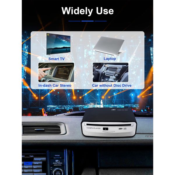 External Universal CD Player for Car,Portable CD Player,Plugs into Car USB Port,Laptop,TV,Mac,Computer,for Android 4.4 and Above Navigation