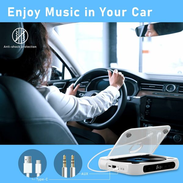 Portable CD Player,Personal CD Players with Bluetooth for Car & Travel,Rechargeable Small CD Player with Headphones,LCD Touch Screen & Anti-Skip/Shockproof