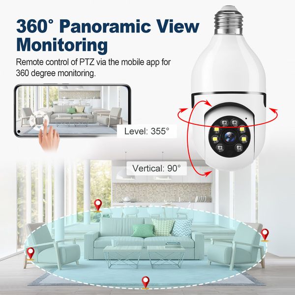 WiFi IP Camerax4 Wireless Spy Home Security CCTV Surveillance System E27 Light Bulb Outdoor PTZ IR Night Vision 2 Way Audio Full HD 1080P 2MP