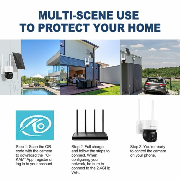 Solar WIFI Security Camerax4 Battery Outdoor Wireless CCTV PTZ Spy Surveillance 2K Home Dual Lens 5dBi 3MP PIR Detect Night Vision IP66