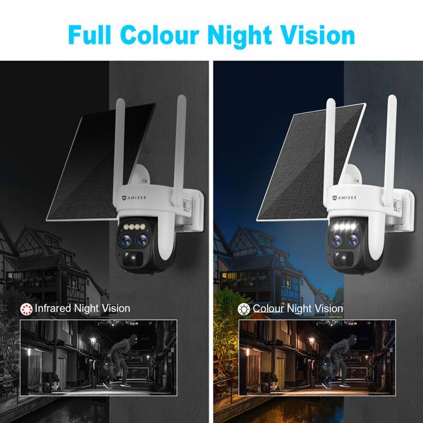 PTZ Security Camerax4 House CCTV Wireless 3MP Home Spy WIFI Surveillance System Solar Outdoor Waterproof Battery Dual Lens AI Detection