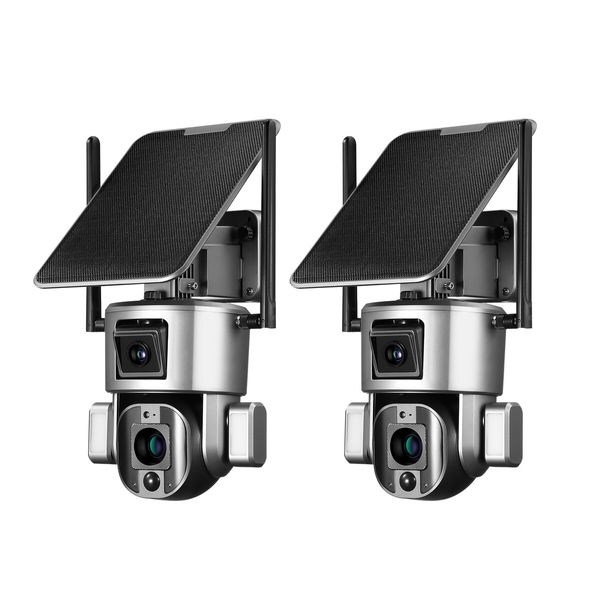 4G LTE Security Camerax2 Home CCTV House Spy WiFi Solar Wireless Outdoor Surveillance System Dual Lens 4K PTZ Batteries