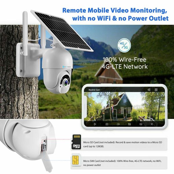 4G LTE Security Camerax4 Home House CCTV Spy Wireless Solar WiFi Surveillance System Outdoor PTZ SIM Card Batteries