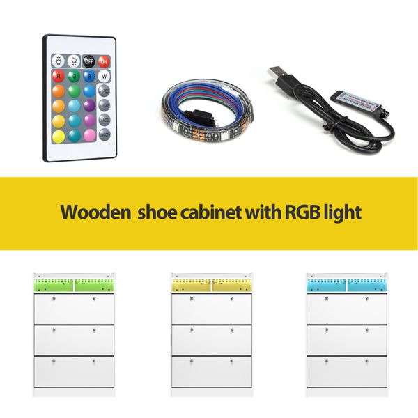 Wooden Shoe Storage Cabinet Rack Organiser Holder Shelf Stand 45 Pairs with RGB Light White