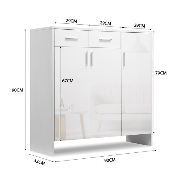 Wooden Shoe Storage Cabinet High Gloss Rack Organiser Shelf Drawer White with Doors RGB Light