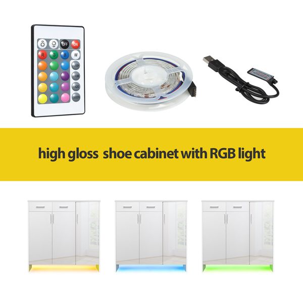 Wooden Shoe Storage Cabinet High Gloss Rack Organiser Shelf Drawer White with Doors RGB Light