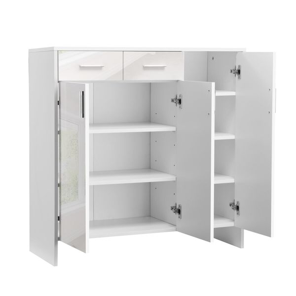 Wooden Shoe Storage Cabinet High Gloss Rack Organiser Shelf Drawer White with Doors RGB Light