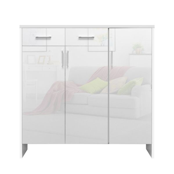 Wooden Shoe Storage Cabinet High Gloss Rack Organiser Shelf Drawer White with Doors RGB Light