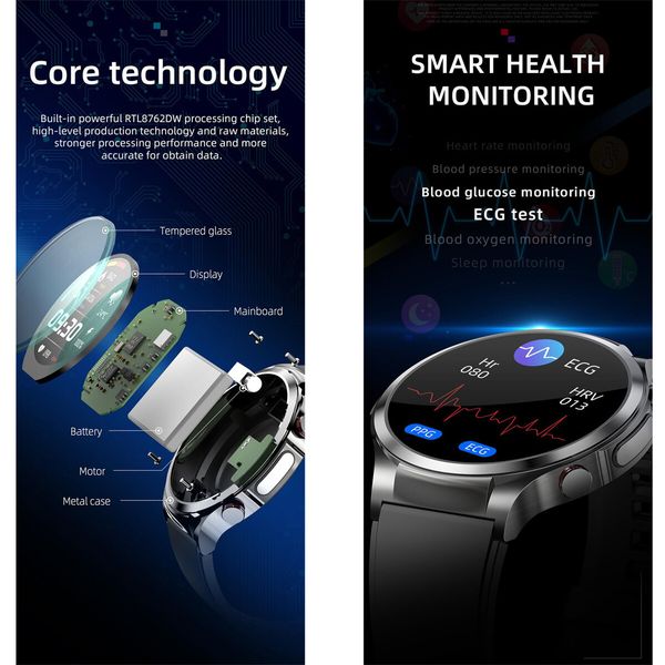 Non-invasive Blood Glucose Test Smart Watch,Blood Pressure Heart Rate Body Temperature Sports Smart Watch,Blood Sugar Monitoring Smartwatch with Blood Pressure Blood Oxygen Tracking (Black)