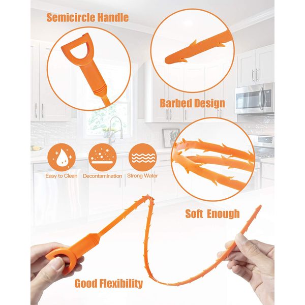 25inch Hair Drain Clog Remover Tool(6pcs),24inch Drain Cleaner Sticks To Drain Hair Clog For Remover (1pcs),Drain Hair Remover Tool For Sewer,Toilet,Kitchen Sink,Bathroom Tub (6+1)