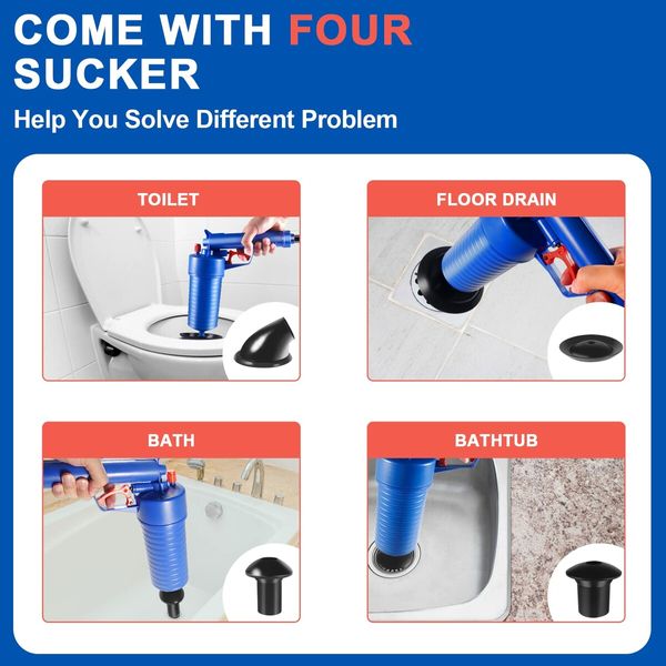 Toilet Plunger Set,Air Drain Blaster,Sink Plunger,Drain Clog Remover Tool,High Pressure Drain Blaster Gun Powerful Toilet Plunger-Blue for Sink,Toilets,Bathroom,Shower,Kitchen,Clogged Pipe