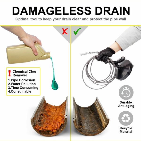 Drain Auger,Clog Remover with Drill Adapter,25 Feet Heavy Duty Flexible Plumbing Snake Use Manually or Powered for Kitchen,Bathrom and Shower Sink