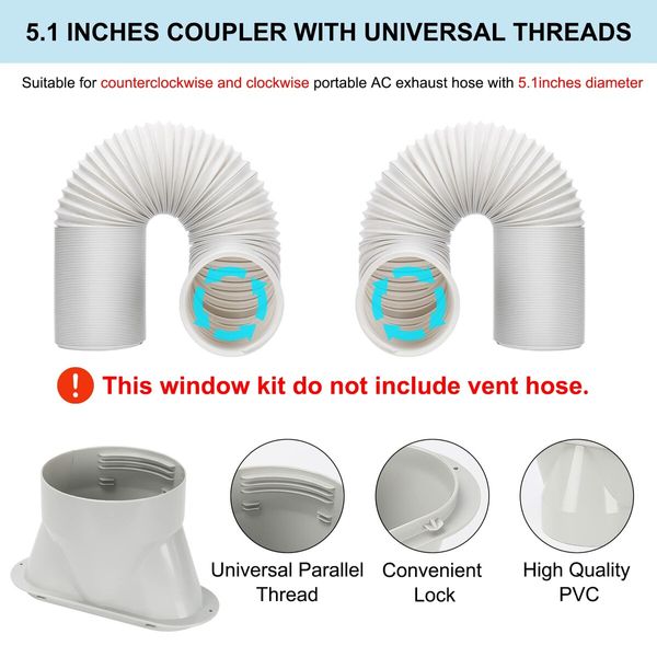 Portable Air Conditioner Window Kit,Adjustable Vertical/Horizontal Sliding Window Kit Plate for AC Unit,AC Window Vent Kit,AC Window Seal Suitable for 5.1" AC Exhaust Hose