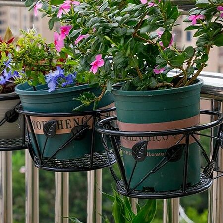 Leaves Small Flower Baskets Iron Railings Potted Racks Hanging Windowsill Green Rose Wall Hanger