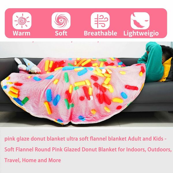 1pc Funny Warm Food Blanket Collection (Pink  Donut), Lightweight Cozy Plush Blanket For Bedroom Living Rooms Sofa Couch Size 180cm