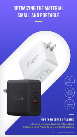 100W 3-Ports GaN Fast ChargerUSB C PD.3 and QC.3 Fast Foldable Wall Charger for MacBook Google ThinkPad, Galaxy iPad Pro  iPhone More Color Black