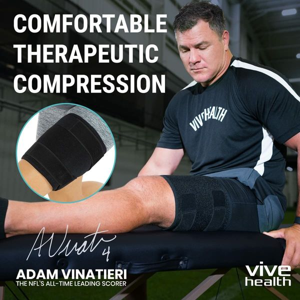 Thigh Brace,Hamstring Quad Wrap,Adjustable Compression Sleeve Support for Pulled Groin Muscle,Sprains,Quadricep,Tendinitis,Workouts,Sciatica Pain and Sports Recovery Men Women (Black)