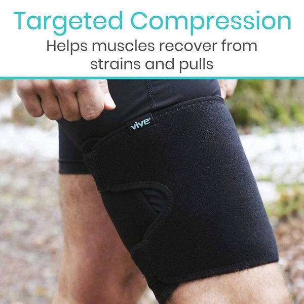 Thigh Brace,Hamstring Quad Wrap,Adjustable Compression Sleeve Support for Pulled Groin Muscle,Sprains,Quadricep,Tendinitis,Workouts,Sciatica Pain and Sports Recovery Men Women (Black)