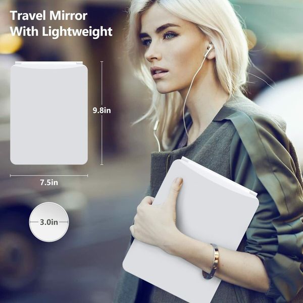 Large Travel Makeup Mirror with 10X Magnifying Mirror,Travel Lighted Makeup Mirror,3 Color Lighting,Rechargeable 2000mAh Batteries,Portable Ultra Slim Vanity Mirror,Travel Accessories for Women