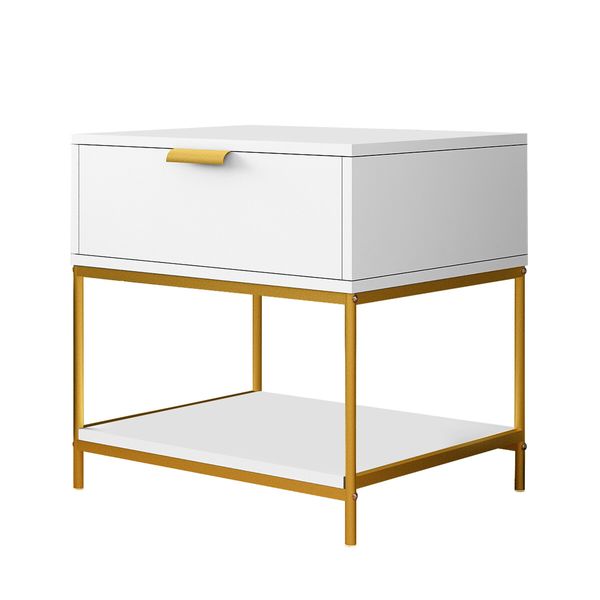 Bedside Table Cabinet Side Chest of Drawer Lamp Nightstand End Sofa Storage Bedroom Furniture Modern White Golden 50x40x50cm