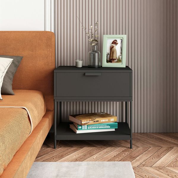 Black Bedside Table Side Cabinet Chest of Drawer Lamp Nightstand Sofa End Storage Bedroom Furniture Modern 50x40x50cm