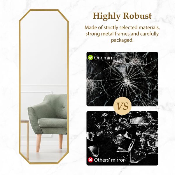 Hexagonal Free Standing Mirror Full Length Gold Floor Vanity Foldable Stand Metal Frame