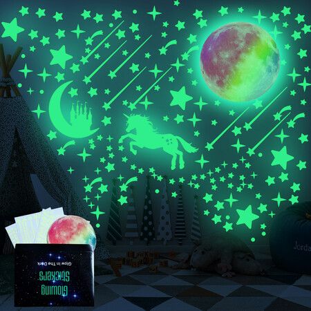 Glow in The Dark Stars Stickers  Moon for Kids Bedroom,Luminous Stars Stickers Create a Realistic Starry Sky,Room Decor,Wall Stickers