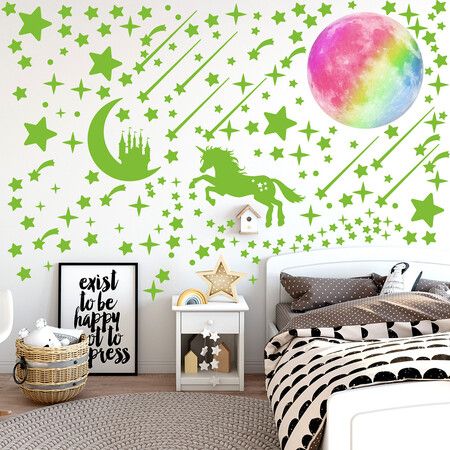 Glow in The Dark Stars Stickers  Moon for Kids Bedroom,Luminous Stars Stickers Create a Realistic Starry Sky,Room Decor,Wall Stickers