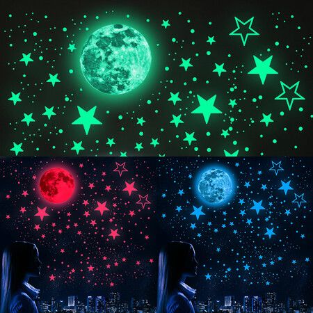 Glow in The Dark Stars Stickers  Moon for Kids Bedroom,Luminous Stars Stickers Create a Realistic Starry Sky,Room Decor,Wall Stickers Colorful