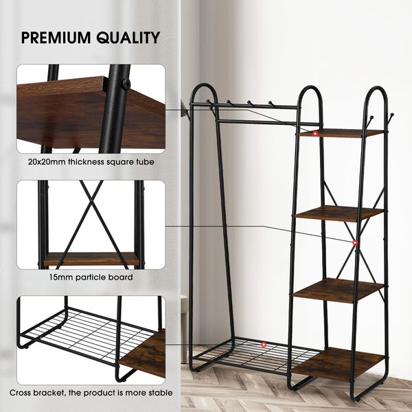 Coat Stand Storage Organiser Clothes Rail Garment Rack Hook Hanger Display Freestanding Shoe Shelf Entryway Hat Holder Hallway