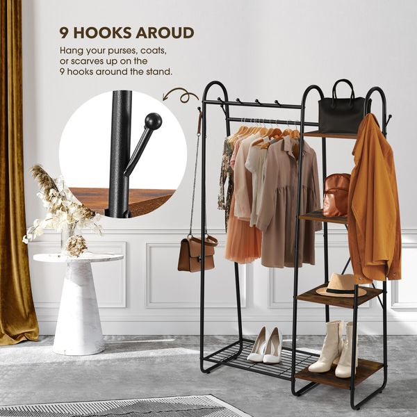 Coat Stand Storage Organiser Clothes Rail Garment Rack Hook Hanger Display Freestanding Shoe Shelf Entryway Hat Holder Hallway