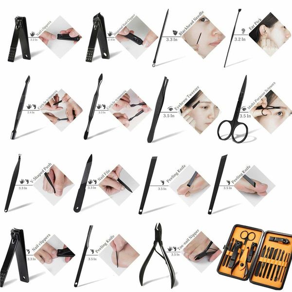 Stainless Steel Nail Clipper Travel & Grooming Kit Nail Tools Manicure & Pedicure Set of 15pcs with Luxurious Case