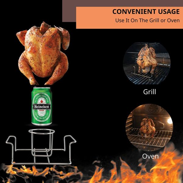 Beer Can Chicken Holder for Grill and Smoker,Premium Grade Stainless Steel Beer Chicken Stand with Handle (2 Pack)