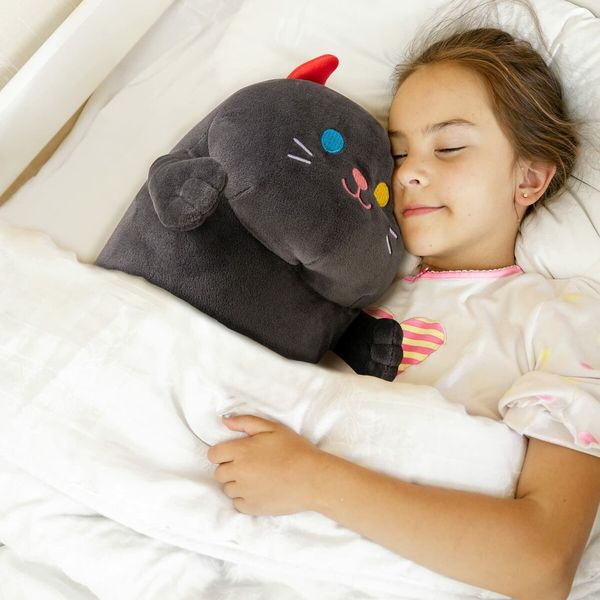 Long Cat Plush Kawaii Body Pillow,20" Cute Black Cat Stuffed Animals Soft Plushies,Kitten Plush Throw Pillow Doll Big Plush Toys Gift for Girlfriend (1pcs,Black Red Cat)