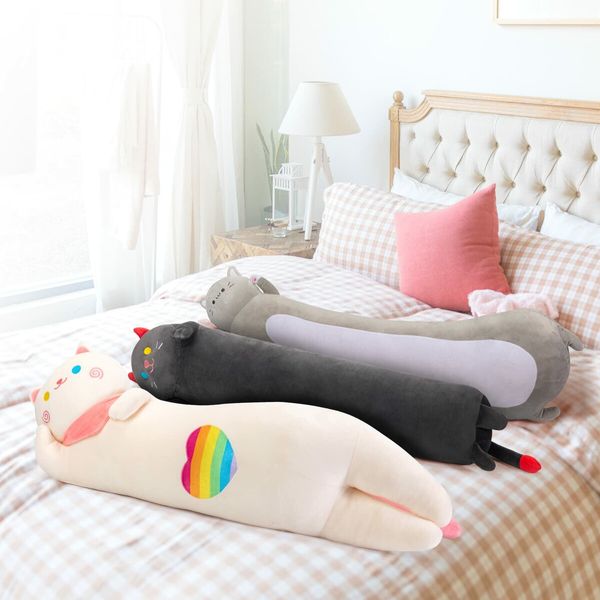 Long Cat Plush Kawaii Body Pillow,20" Cute Black Cat Stuffed Animals Soft Plushies,Kitten Plush Throw Pillow Doll Big Plush Toys Gift for Girlfriend (1pcs,Black Red Cat)