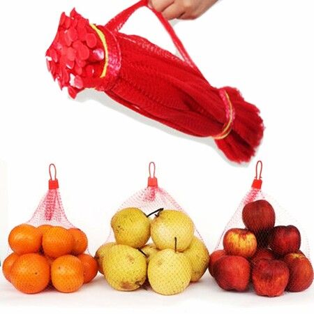 100Pcs Reusable Mesh Nylon Netting with Loop-Style Closures,20 Inch Red Reusable Nylon Mesh net Produce Grocery Toys Fruits Vegetables Storage Poly Bags,Seafood Bag (20 Inches,Red)