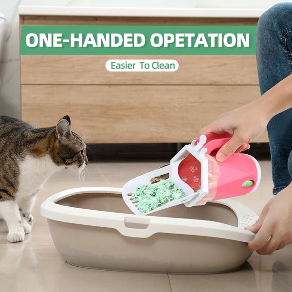 Cat Litter Scoop Portable Kitty Litter Scoop Removable Litter Scooper with Holder Cat Litter Sifter with Bags (Pink)