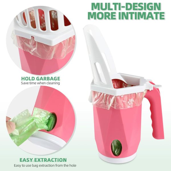 Cat Litter Scoop Portable Kitty Litter Scoop Removable Litter Scooper with Holder Cat Litter Sifter with Bags (Pink)