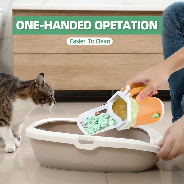 Cat Litter Scoop Portable Kitty Litter Scoop Removable Litter Scooper with Holder Cat Litter Sifter with Bags (Yellow)