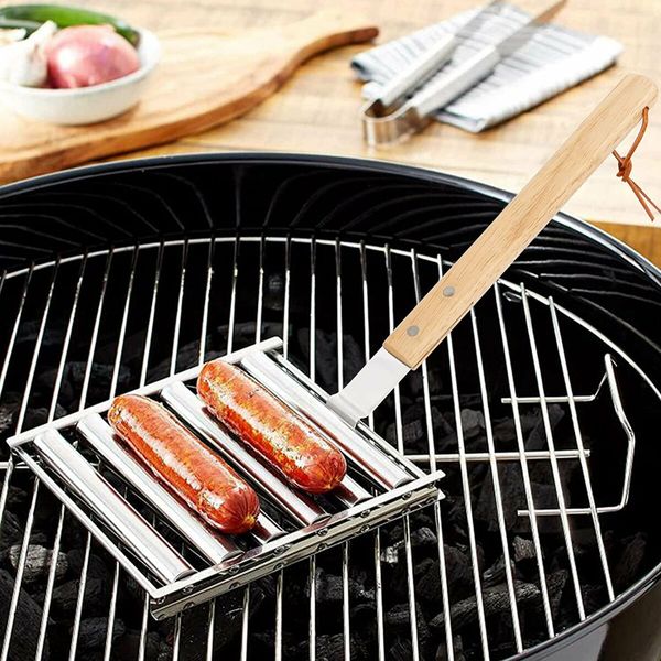 1pc Stainless Steel Hot Dog Rack, Sausage Roller Rack, Detachable Roasted Sausage Rack, Rolling Outdoor Barbecue Grill Barbecue Tools