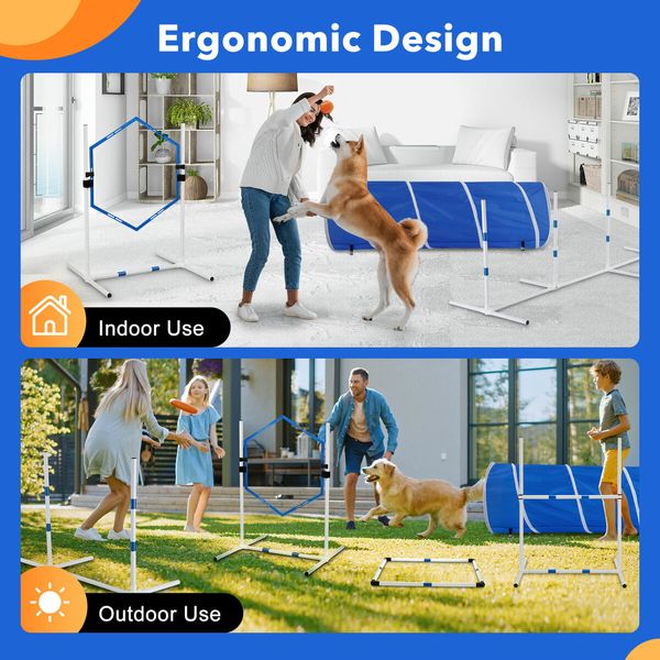 Dog Agility Equipment 7PCS Set Obstacle Course Pet Training Supplies Toys Jump Hurdle Tunnel Weave Poles Pause Box Carry Bags