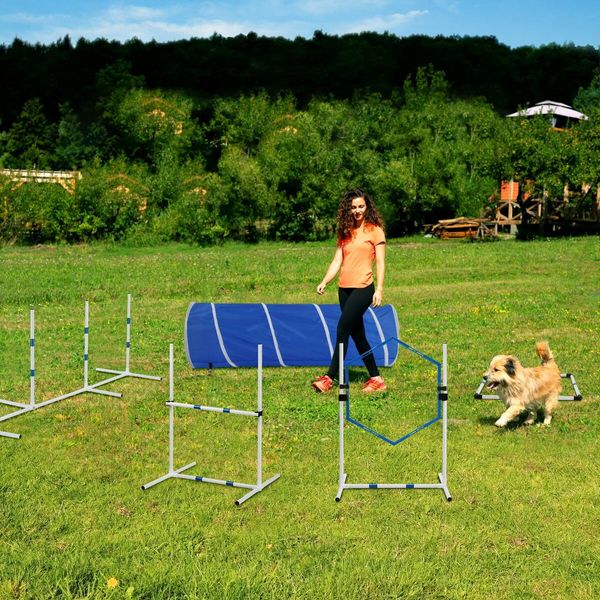 Dog Agility Equipment 7PCS Set Obstacle Course Pet Training Supplies Toys Jump Hurdle Tunnel Weave Poles Pause Box Carry Bags