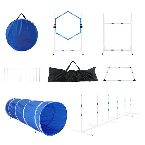 Dog Agility Equipment 7PCS Set Obstacle Course Pet Training Supplies Toys Jump Hurdle Tunnel Weave Poles Pause Box Carry Bags